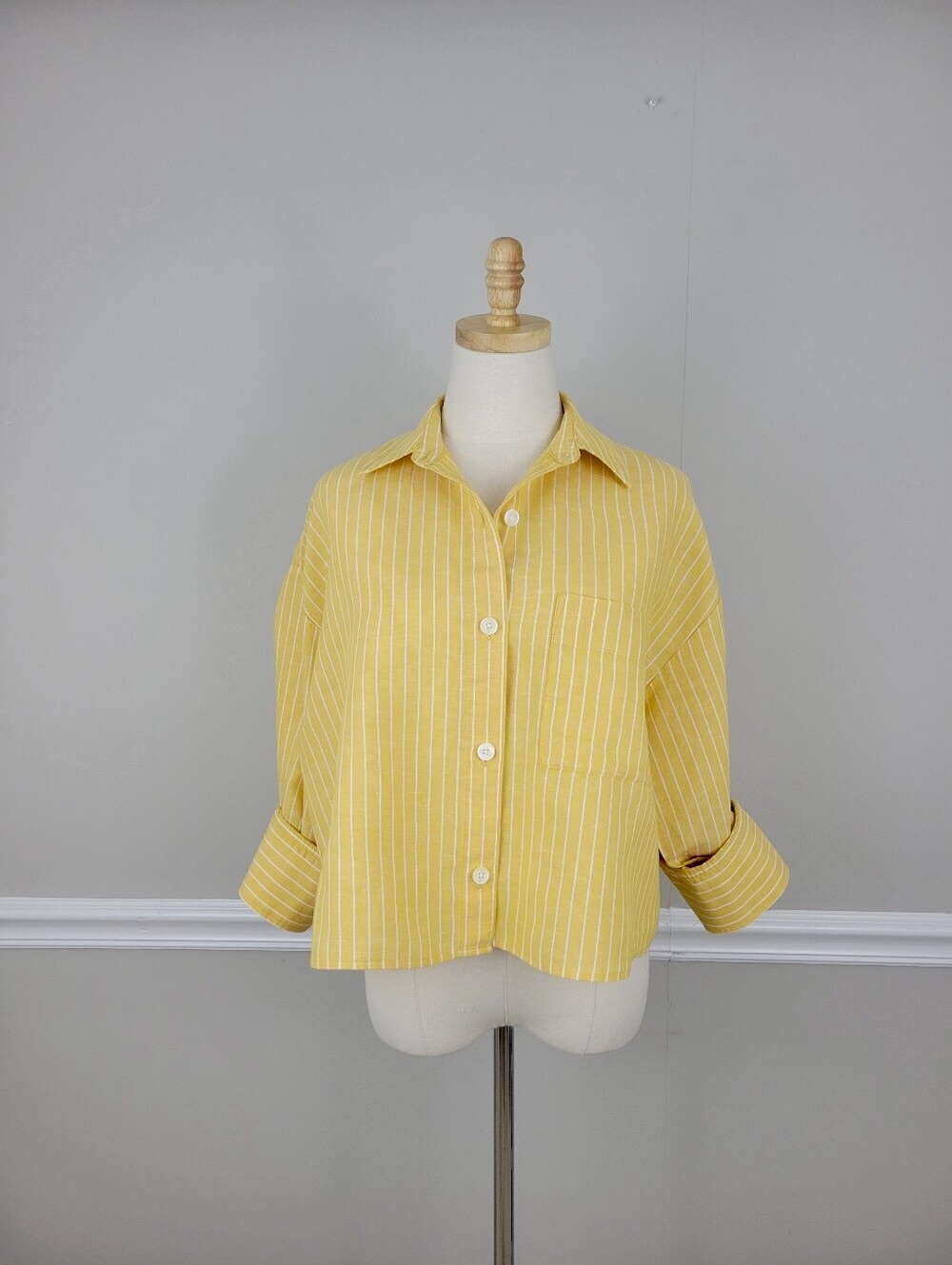 Madewell Straight Hem Yellow and White Striped Button-Down Blousa Shrit Top